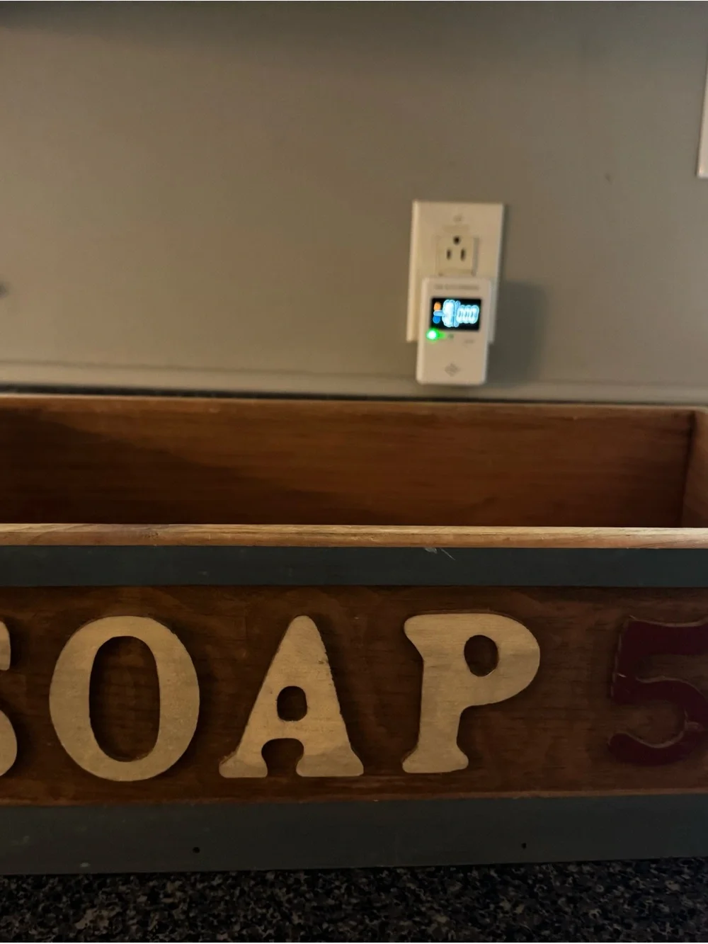 Rustic 'SOAP' Wooden Storage Box - Blue and Natural Wood